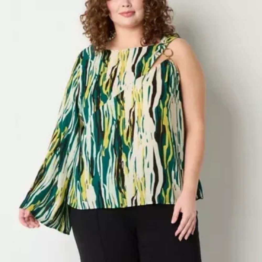 BOLD elements Green and Yellow Abstract Blouse NWT